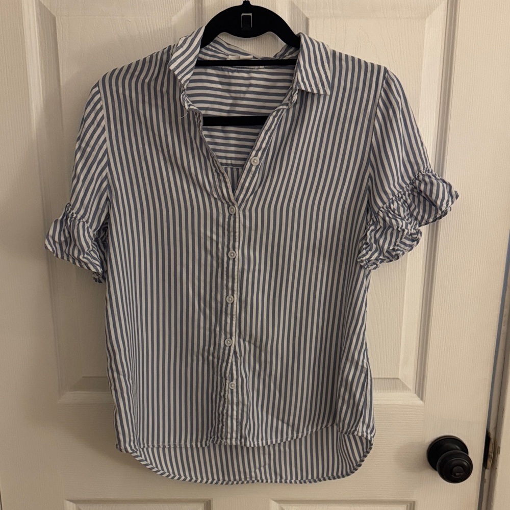 beachlunchlounge Blue and White Striped Button Down Shirt